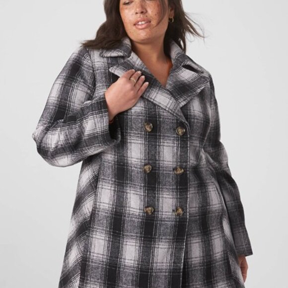 Lane Bryant Double-Breasted Faux-Wool black and gray lined coat 20 - worn once - Picture 2 of 8